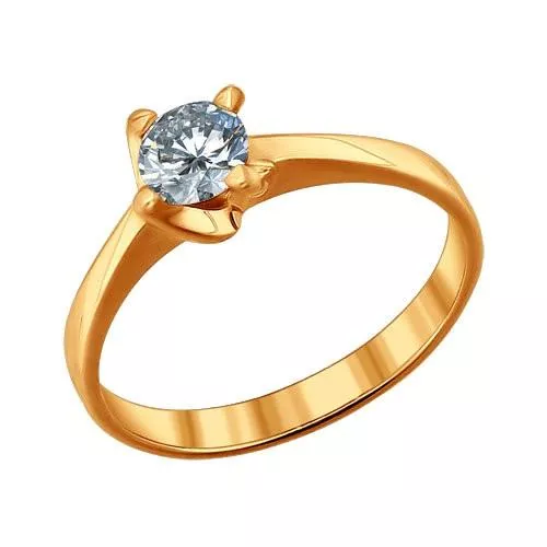 Помолвочное кольцо из золочёного серебра с фианитом