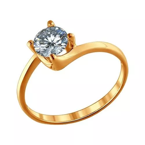 Помолвочное кольцо из золочёного серебра с фианитом