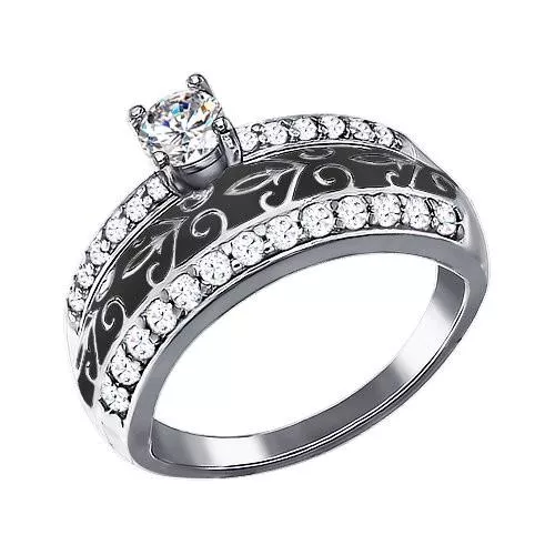 Кольцо из серебра с эмалью с фианитами