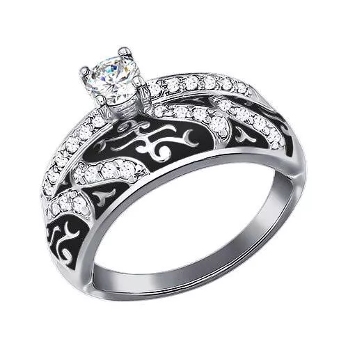 Кольцо из серебра с эмалью с фианитами