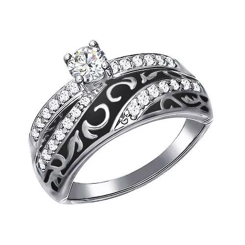 Кольцо из серебра с эмалью с фианитами