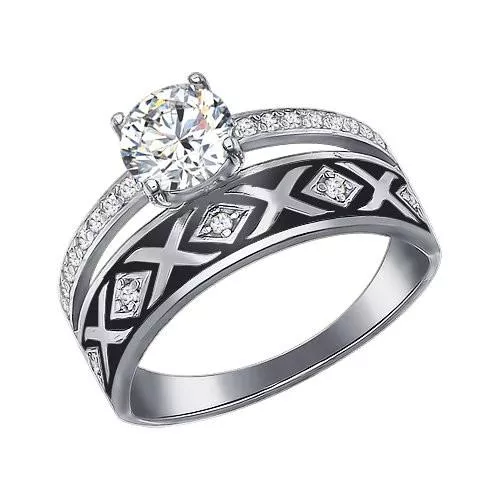 Кольцо из серебра с эмалью с фианитами