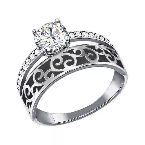 Кольцо из серебра с эмалью с фианитами