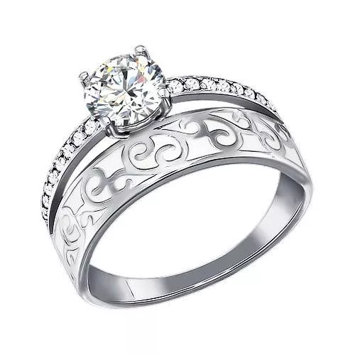 Кольцо из серебра с эмалью с фианитами