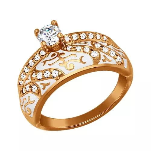 Кольцо из золочёного серебра с эмалью с фианитами