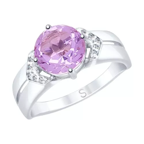 Кольцо из серебра с аметистом и фианитами