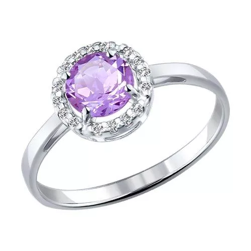 Кольцо из серебра с аметистом и фианитами
