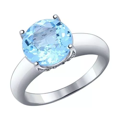 Кольцо из серебра с голубым топазом и фианитами