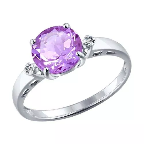 Кольцо из серебра с аметистом и фианитами