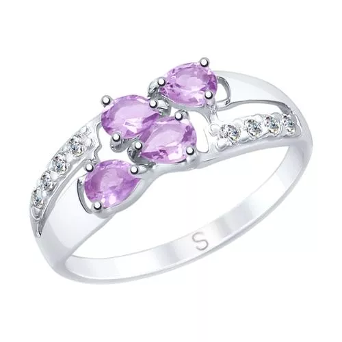 Кольцо из серебра с аметистами и фианитами