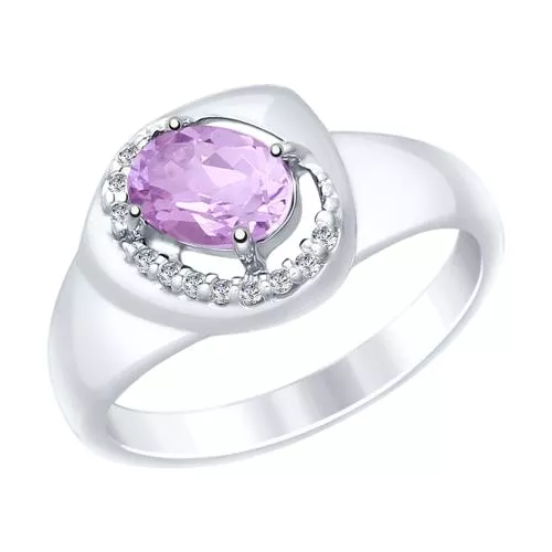 Кольцо из серебра с аметистом и фианитами