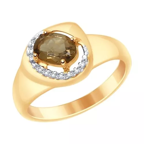 Кольцо из серебра с раухтопазом и фианитами