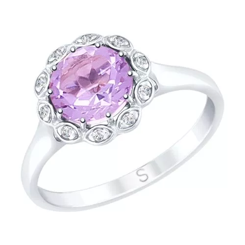 Кольцо из серебра с аметистом и фианитами