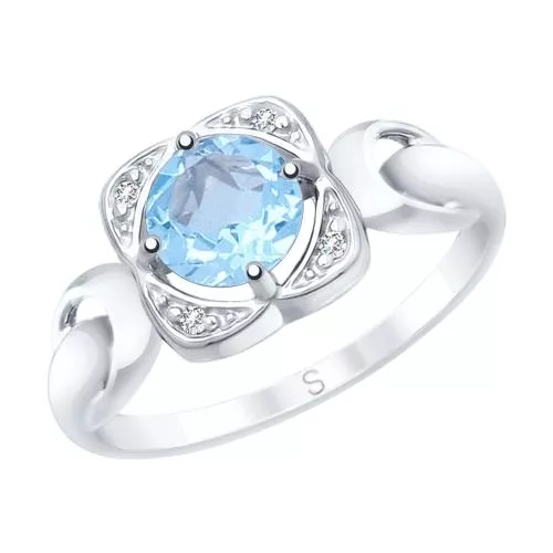 Кольцо из серебра с топазом и фианитами