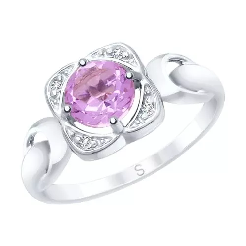 Кольцо из серебра с аметистом и фианитами