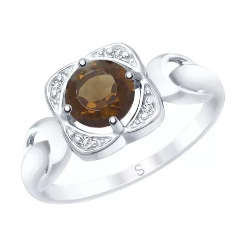 Кольцо из серебра с раухтопазом и фианитами