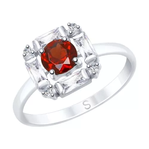 Кольцо из серебра с гранатом и фианитами