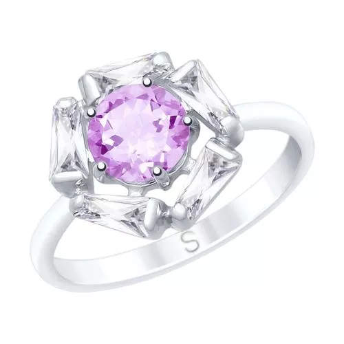 Кольцо из серебра с аметистом и фианитами