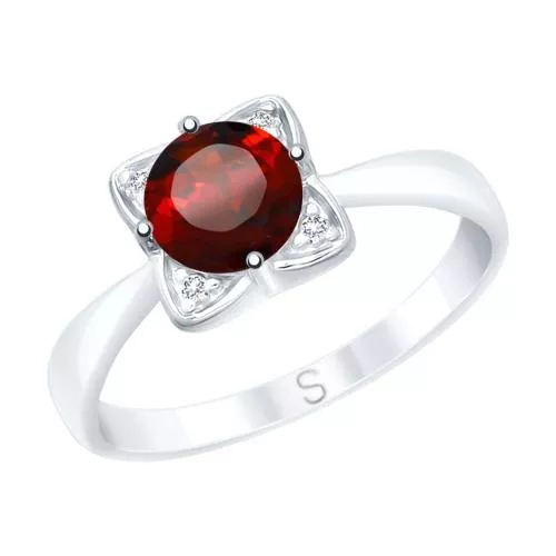 Кольцо из серебра с гранатом и фианитами