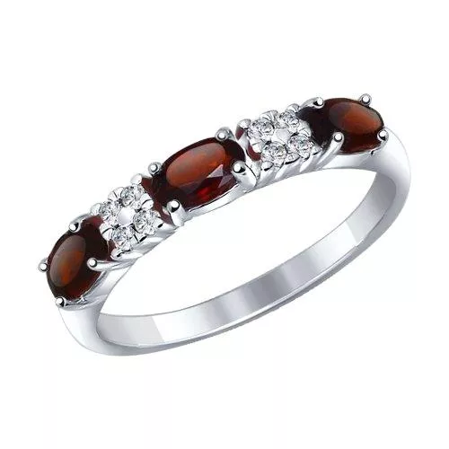 Кольцо из серебра с гранатами и фианитами