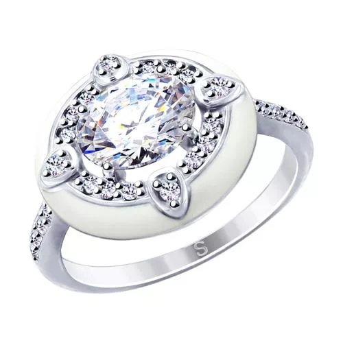 Кольцо из серебра с эмалью и фианитами