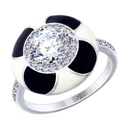 Кольцо из серебра с эмалью и фианитами