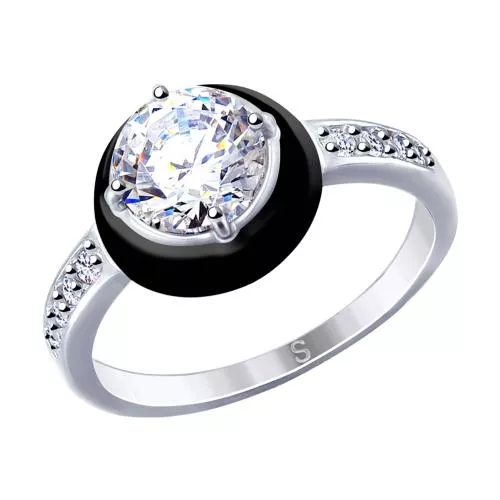 Кольцо из серебра с эмалью и фианитами