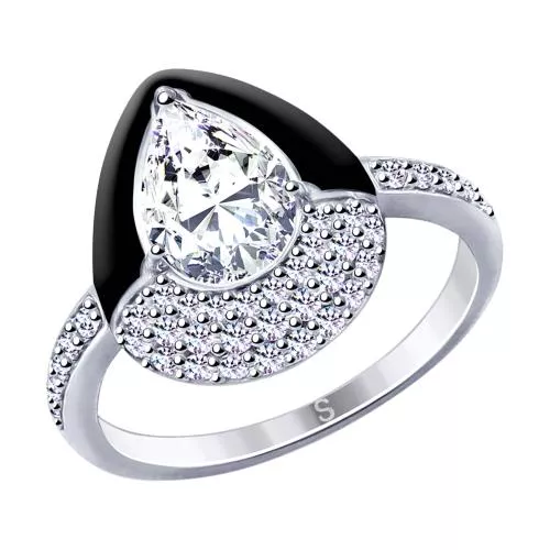 Кольцо из серебра с эмалью и фианитами