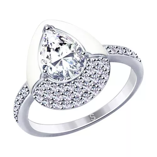 Кольцо из серебра с эмалью и фианитами