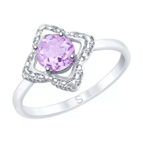 Кольцо из серебра с аметистом и фианитами