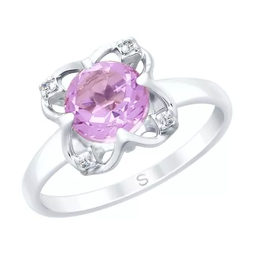 Кольцо из серебра с аметистом и фианитами