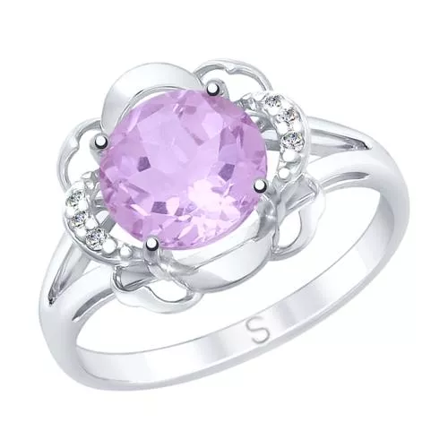 Кольцо из серебра с аметистом и фианитами