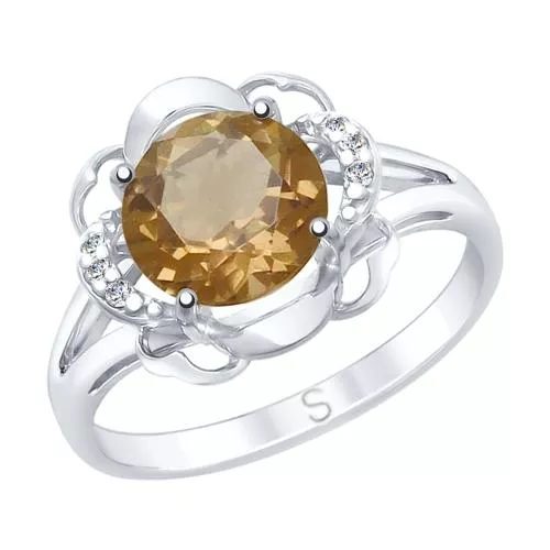 Кольцо из серебра с раухтопазом и фианитами