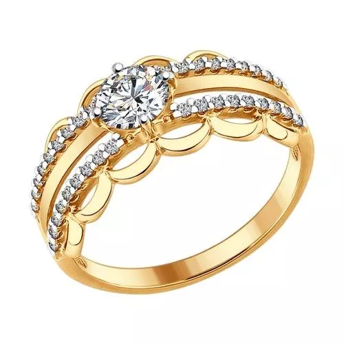 Кольцо из золочёного серебра с фианитами