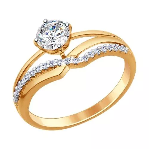 Кольцо из золочёного серебра с фианитами