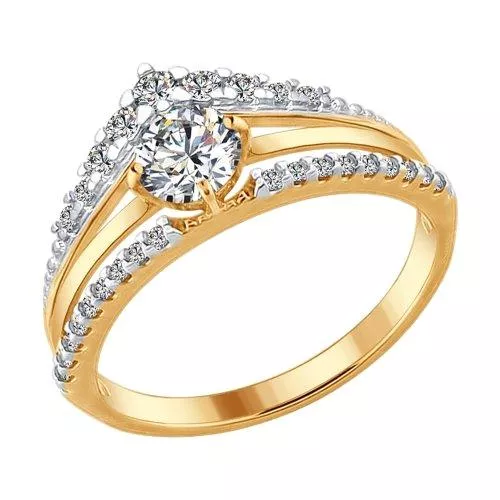 Кольцо из золочёного серебра с фианитами