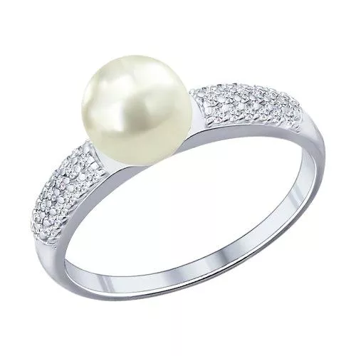 Кольцо из серебра с жемчугом и фианитами