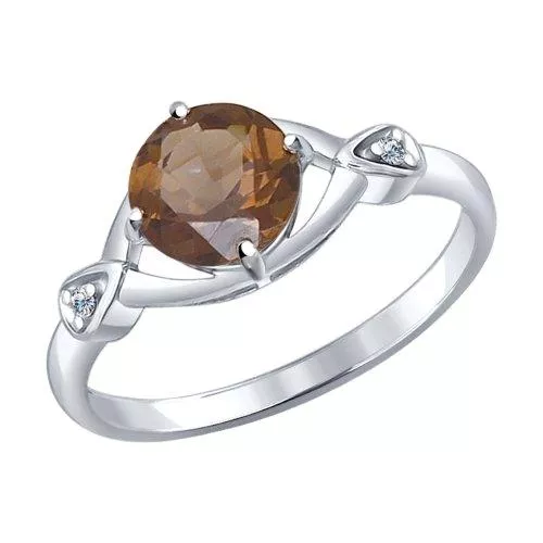 Кольцо из серебра с раухтопазом и фианитами