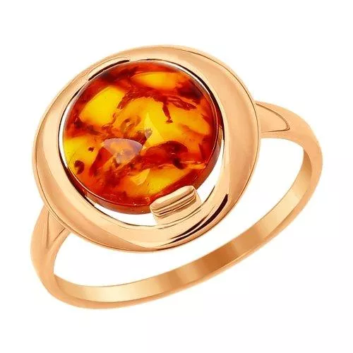 Кольцо из золочёного серебра с коричневым янтарём (пресс.)