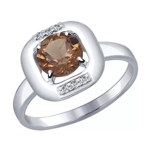 Кольцо из серебра с раухтопазом и фианитами