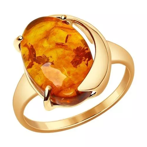 Кольцо из золочёного серебра с янтарём (пресс.)