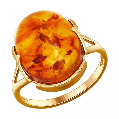 Кольцо из золочёного серебра с коричневым янтарём (пресс.)