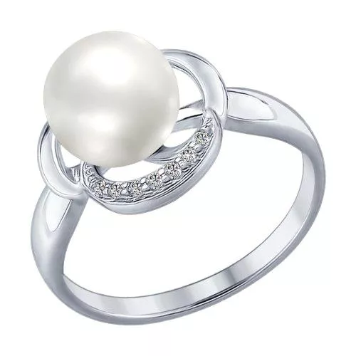 Кольцо из серебра с жемчугом и фианитами
