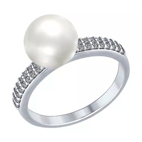 Кольцо из серебра с жемчугом и фианитами