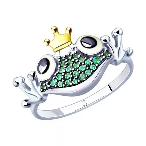 Кольцо из золочёного серебра с эмалью и фианитами