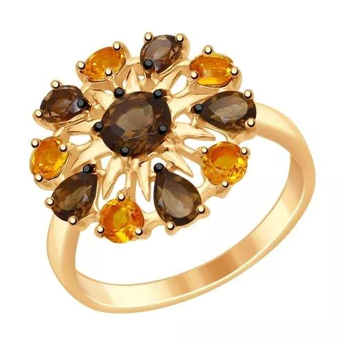 Кольцо из золочёного серебра с полудрагоценными вставками