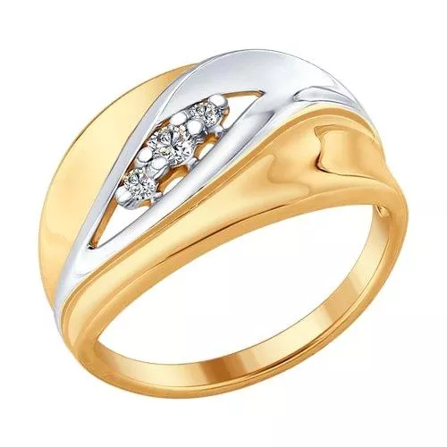 Кольцо из золочёного серебра с фианитами