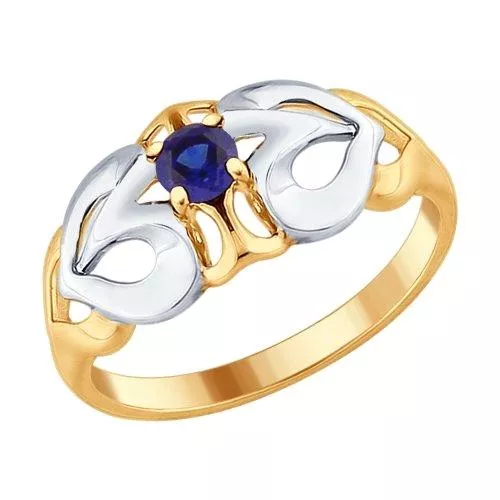 Кольцо из золочёного серебра с синим корундом (синт.)