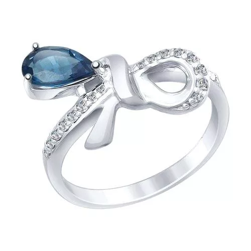 Кольцо из серебра с синим топазом и фианитами