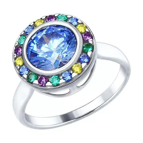 Кольцо из серебра с голубым Swarovski Zirconia и фианитами